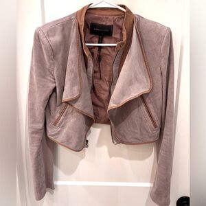 BCBGMaxAzria Taupe & Brown Suede Copped Moto Jacket. Small in mint cond